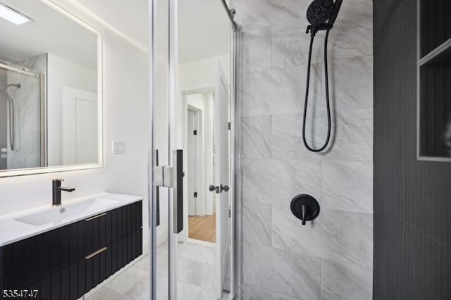 202 Parkside Ave, Pohatcong Twp, NJ 08865 - full bath featuring a stall shower, vanity, and marble look tile flooring