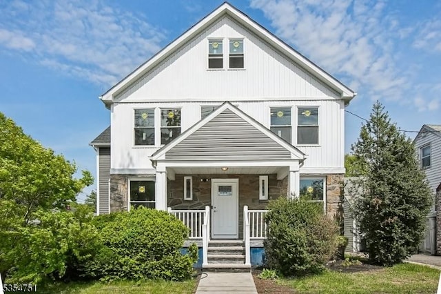 223 Victor St, Scotch Plains Twp, NJ 07076 - view of front facade with a porch and stone siding