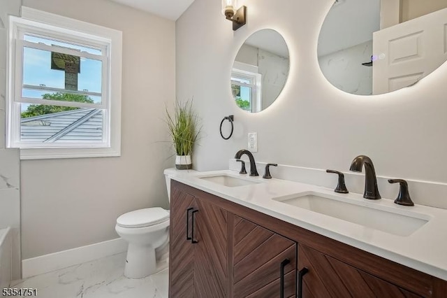 223 Victor St, Scotch Plains Twp, NJ 07076 - bathroom featuring toilet, baseboards, a sink, and marble finish floor
