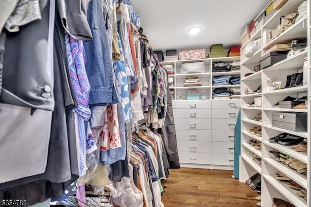 walk in closet featuring wood finished floors
