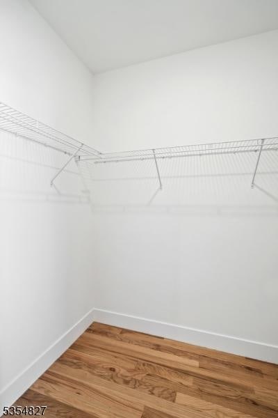 walk in closet with light wood finished floors