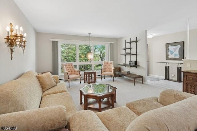living room featuring light carpet