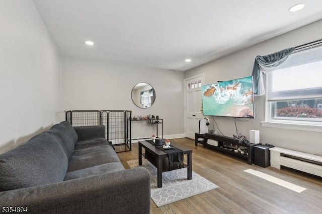 living room featuring recessed lighting and wood finished floors