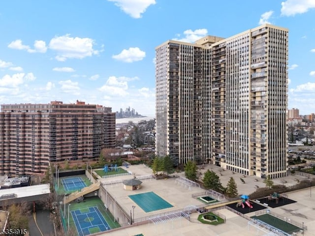 view of building exterior with a city view