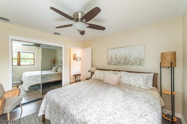 12 Johnson Ave, Hopatcong Boro, NJ 07843 - bedroom featuring wood finished floors, baseboards, a ceiling fan, and a closet