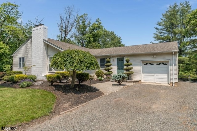 217 Long Hill Rd, Hillsborough Twp, NJ 08844 - ranch-style home with a garage, a chimney, and driveway