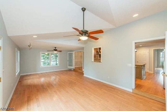 70 Crenshaw Dr, Mount Olive Twp, NJ 07836 - unfurnished living room with light wood-type flooring, a ceiling fan, recessed lighting, and high vaulted ceiling