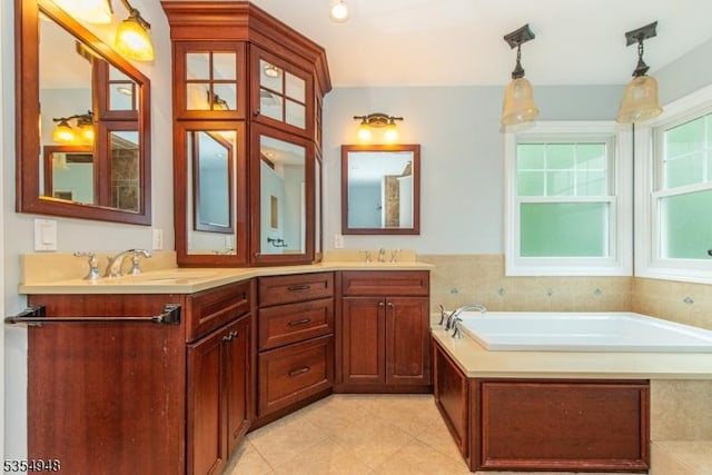70 Crenshaw Dr, Mount Olive Twp, NJ 07836 - full bathroom featuring double vanity, a bath, and tile patterned flooring