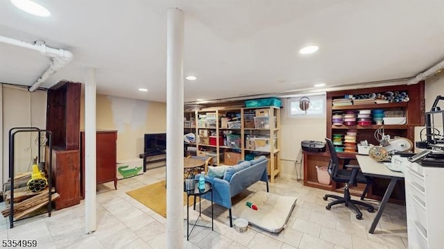 office space with recessed lighting