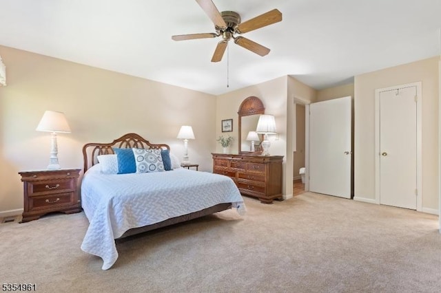 bedroom featuring baseboards, carpet, and a ceiling fan
