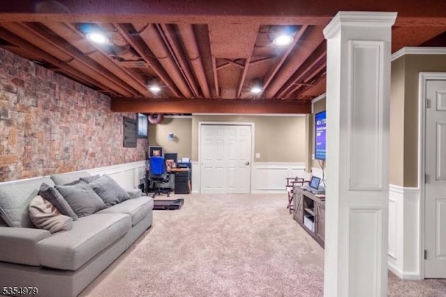 8 Congress Ln, South River Boro, NJ 08882 - carpeted living room featuring wainscoting and a decorative wall