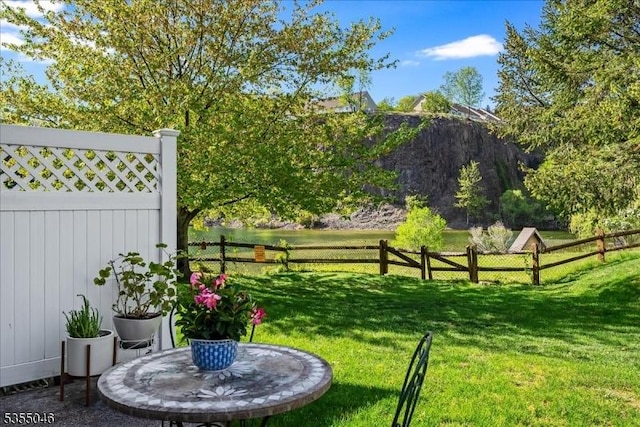 view of yard with a fenced backyard