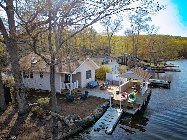 view of dock with a water view