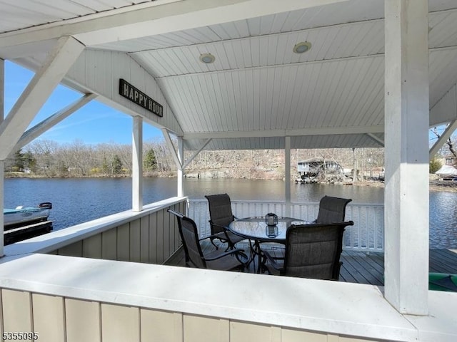 view of patio / terrace featuring a water view