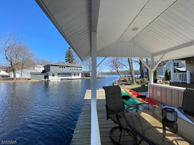 view of dock with a water view