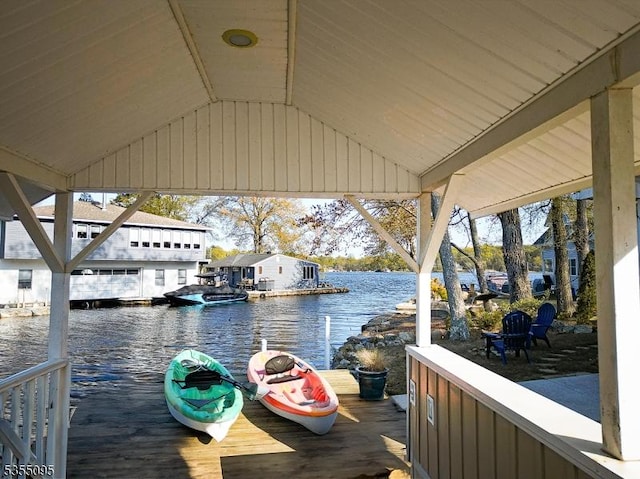 view of dock with a water view
