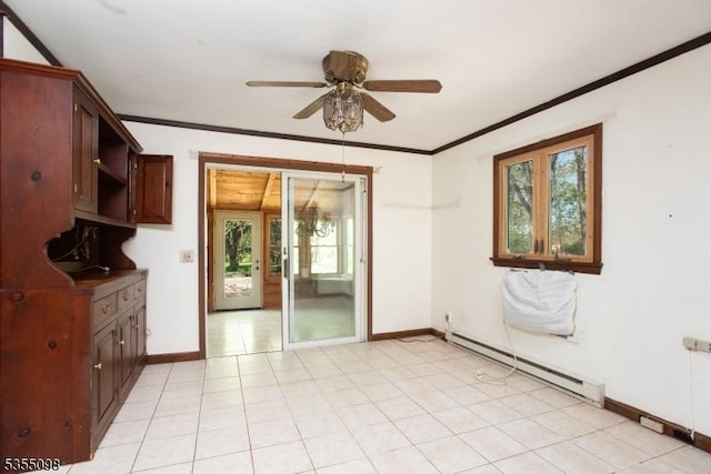 22 Pine Hill Rd, Delaware Twp, NJ 08559 - spare room with baseboards, ornamental molding, baseboard heating, and ceiling fan