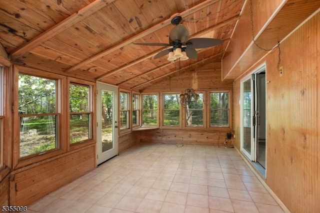 22 Pine Hill Rd, Delaware Twp, NJ 08559 - unfurnished sunroom with wooden walls, wood ceiling, and vaulted ceiling with beams