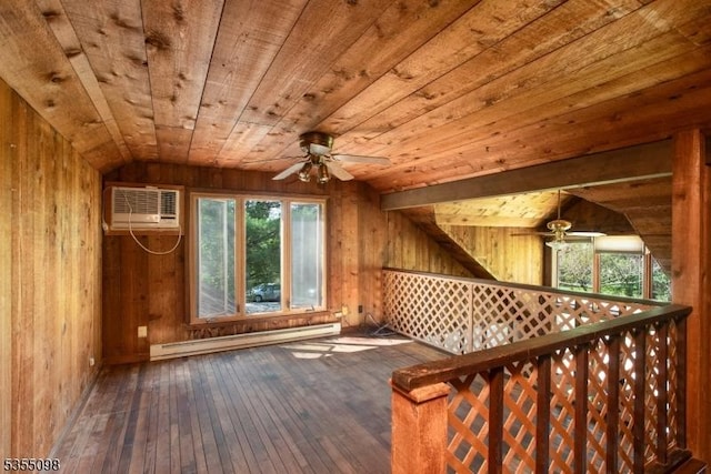 22 Pine Hill Rd, Delaware Twp, NJ 08559 - bonus room with ceiling fan, wood-type flooring, wooden walls, and a baseboard heating unit