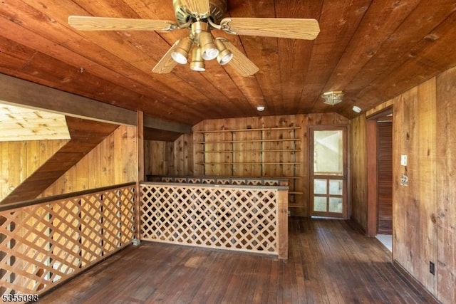 22 Pine Hill Rd, Delaware Twp, NJ 08559 - bonus room featuring ceiling fan, wood ceiling, wood walls, and dark wood-type flooring