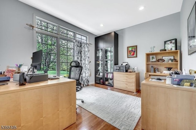 office area featuring recessed lighting and wood finished floors