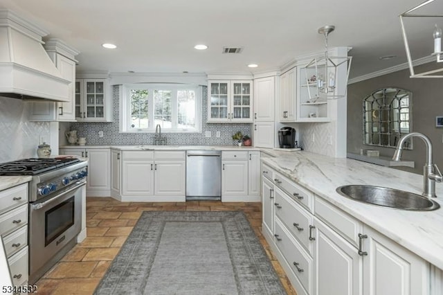 1251 Rahway Rd, Scotch Plains Twp, NJ 07076 - kitchen with a sink, custom exhaust hood, stainless steel appliances, and backsplash