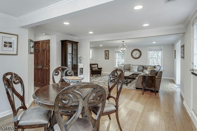 1251 Rahway Rd, Scotch Plains Twp, NJ 07076 - dining space with recessed lighting, baseboards, a chandelier, and light wood-style floors