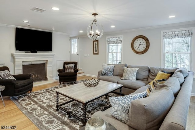 1251 Rahway Rd, Scotch Plains Twp, NJ 07076 - living area featuring crown molding, recessed lighting, and a chandelier