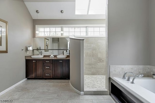 1251 Rahway Rd, Scotch Plains Twp, NJ 07076 - full bathroom with double vanity, baseboards, a sink, and a garden tub