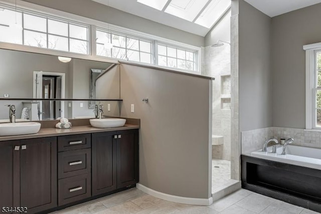1251 Rahway Rd, Scotch Plains Twp, NJ 07076 - bathroom with a sink, a walk in shower, and a garden tub