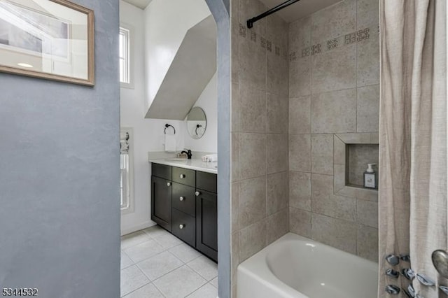 1251 Rahway Rd, Scotch Plains Twp, NJ 07076 - bathroom featuring shower / bath combination with curtain, tile patterned flooring, and vanity