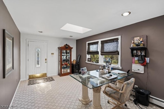 581 Montgomery Rd, Hillsborough Twp, NJ 08844 - interior space with a skylight, a baseboard heating unit, and baseboards