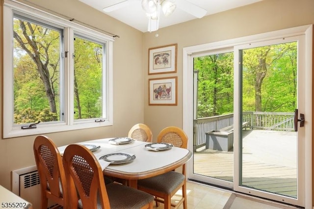 dining area featuring ceiling fan