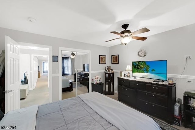 bedroom featuring carpet floors and ceiling fan