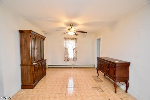 5634 Berkshire Valley Rd, Jefferson Twp, NJ 07438 - spare room with light floors, baseboards, a baseboard radiator, and ceiling fan