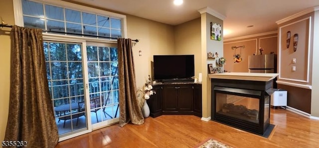 living area featuring baseboards and light wood-type flooring
