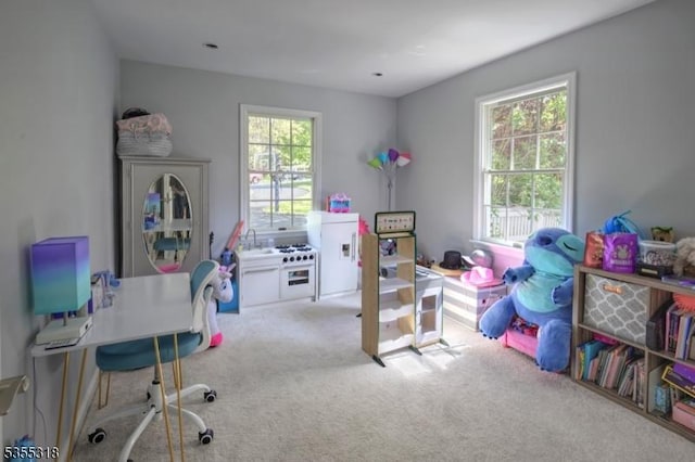 game room featuring carpet floors