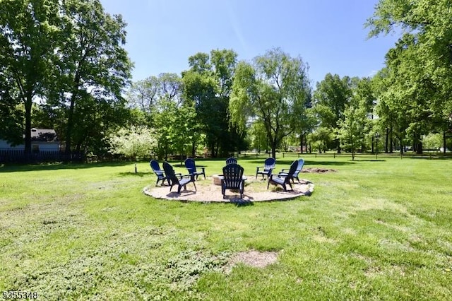 view of community featuring a yard and view of scattered trees