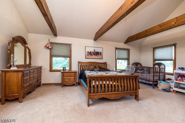 bedroom with light carpet