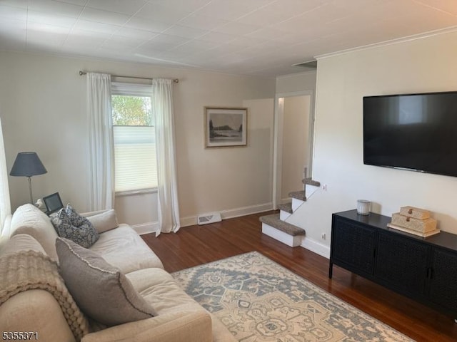 11 Union St, Franklin Twp, NJ 08528 - living area with wood finished floors, ornamental molding, baseboards, and stairs