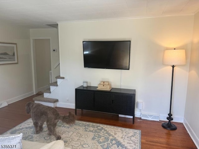 11 Union St, Franklin Twp, NJ 08528 - living area with wood finished floors, crown molding, stairway, and baseboards