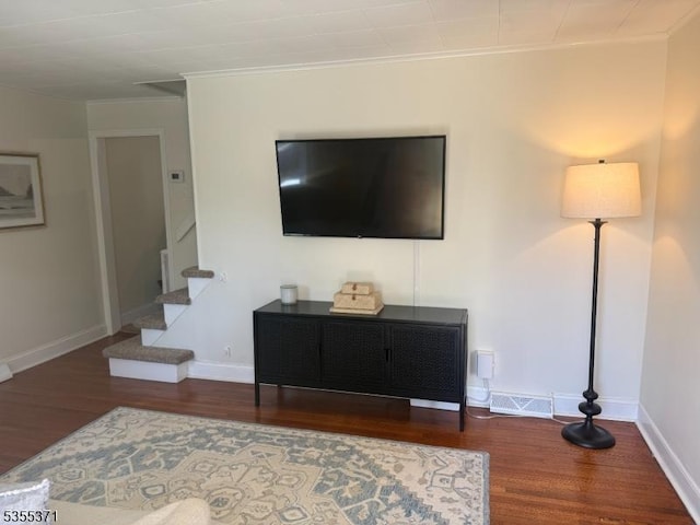 11 Union St, Franklin Twp, NJ 08528 - living area with wood finished floors, crown molding, stairs, and baseboards