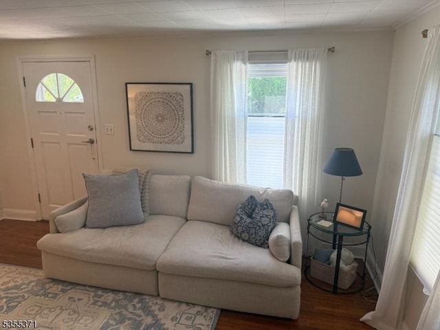11 Union St, Franklin Twp, NJ 08528 - living room featuring wood finished floors, baseboards, and ornamental molding