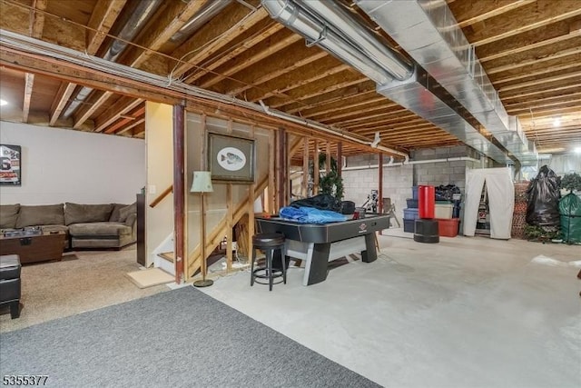 unfinished basement with stairs