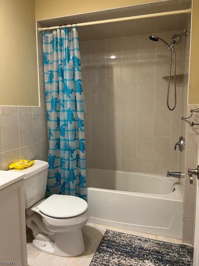 3 Harbor Front Ct Unit 3, Elizabeth City, NJ 07206 - full bathroom with tile patterned flooring, shower / bath combo, tile walls, toilet, and vanity