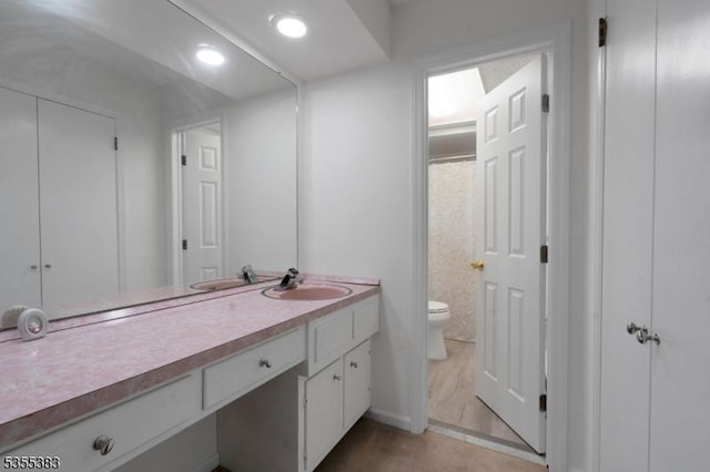 31 Charlotte Dr, Clinton Twp, NJ 08833 - bathroom with toilet, vanity, and recessed lighting