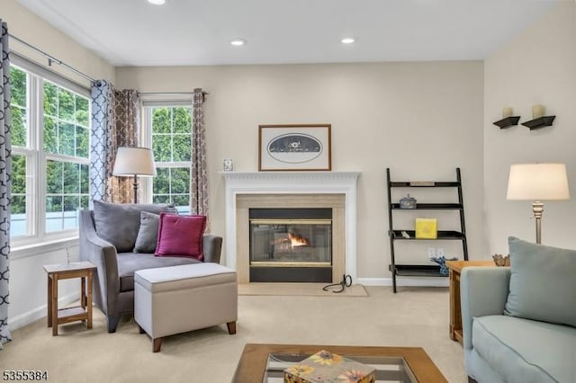 95 School House Rd, Jefferson Twp, NJ 07438 - carpeted living room with plenty of natural light, a fireplace with flush hearth, recessed lighting, and baseboards