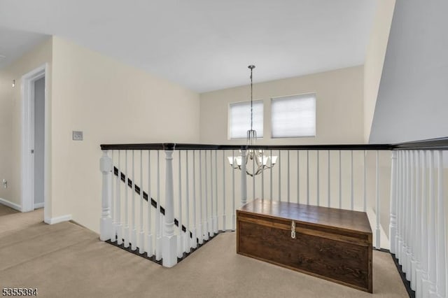 95 School House Rd, Jefferson Twp, NJ 07438 - staircase with a chandelier, carpet flooring, and baseboards
