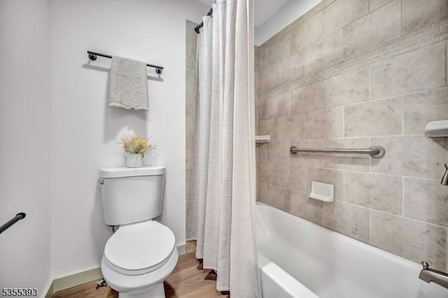 42B Catalpa Plz Unit B, Monroe Twp, NJ 08831 - full bathroom with toilet, wood finished floors, baseboards, and shower / bathtub combination with curtain