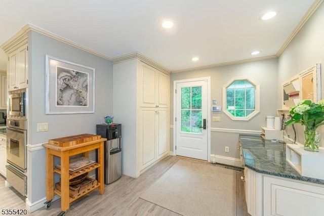 59 Green Hill Rd, Kinnelon Boro, NJ 07405 - entryway featuring light wood-style floors, ornamental molding, and recessed lighting